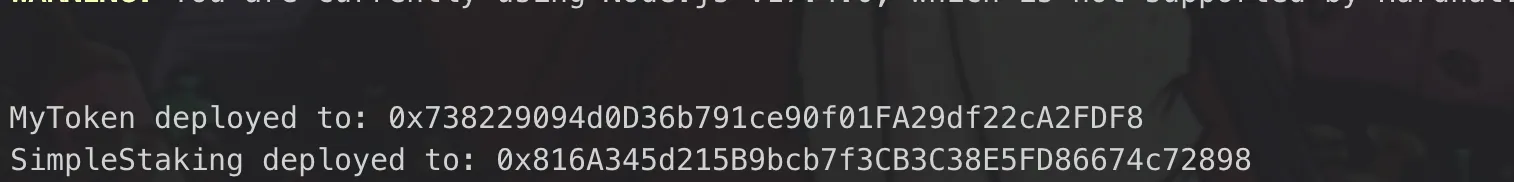 Deploy Staking Contract Suucess