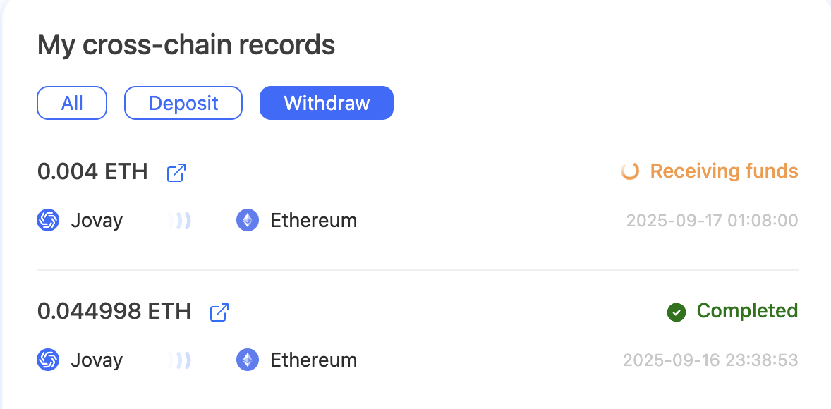 Withdrawal Complete Status