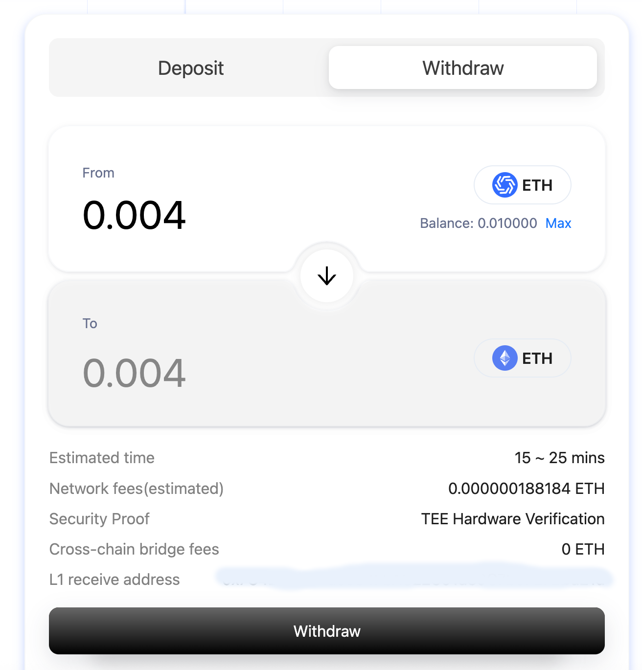 Withdraw Tab